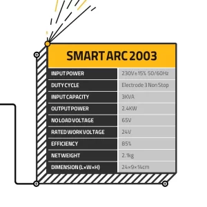 مشخصات فنی اینورتر جوشکاری 200 آمپر صبا مدل smart arc 2003 plus