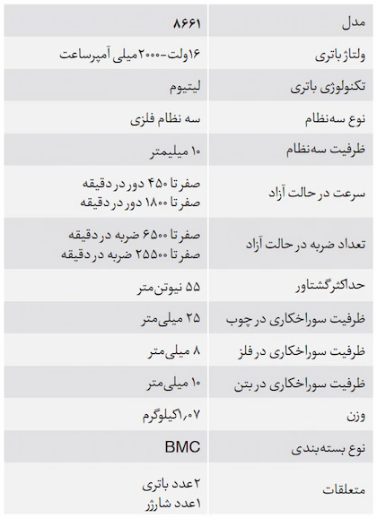 مشخصات فنی کامل دریل شارژی ۱۶ ولت رونیکس مدل ۸۶۶۱