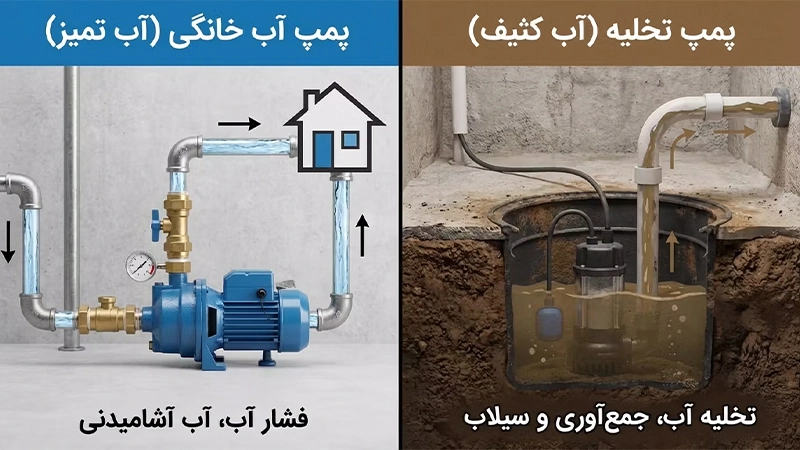 تصویر تفاوت پمپ آب با کف کش