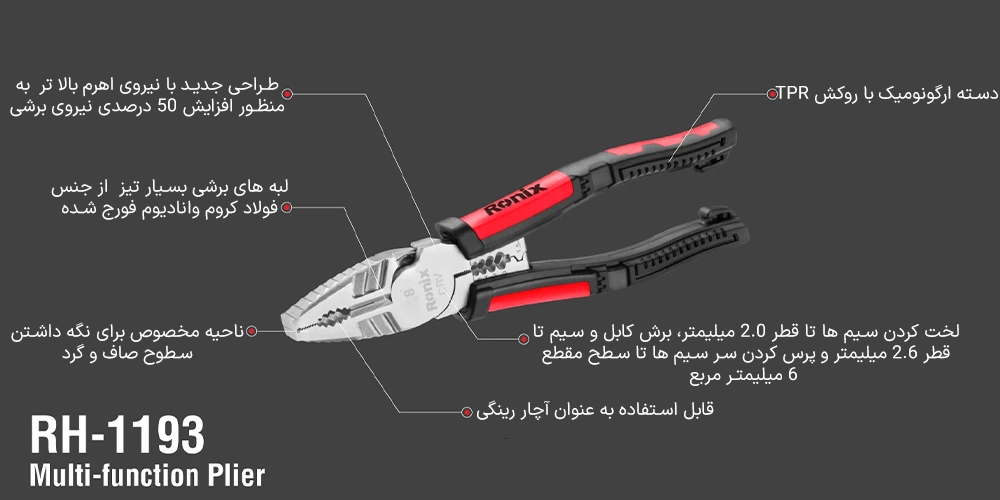 مشخصات انبر دست 8 اینچ رونیکس مدل RH-1193