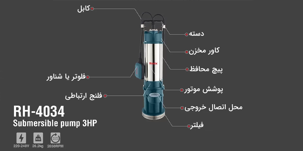 مشخصات پمپ کف کش 3 اسب بخار رونیکس مدل RH-4034